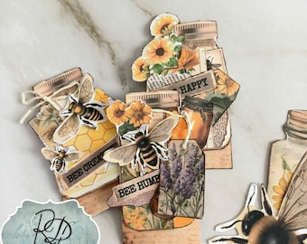 Bee Jar Hidden Paperclip Bookmark Shabby Chic Junk Journal Watercolor Hidden clips Bee Pocket Hidden clip bee junk journal Printable, RDL
