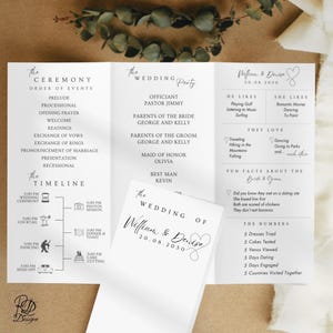 Trifold Wedding Program Template A4 and Letter Wedding Ceremony Program Foldable Modern Program Wedding Day Timeline Fun Fact Template