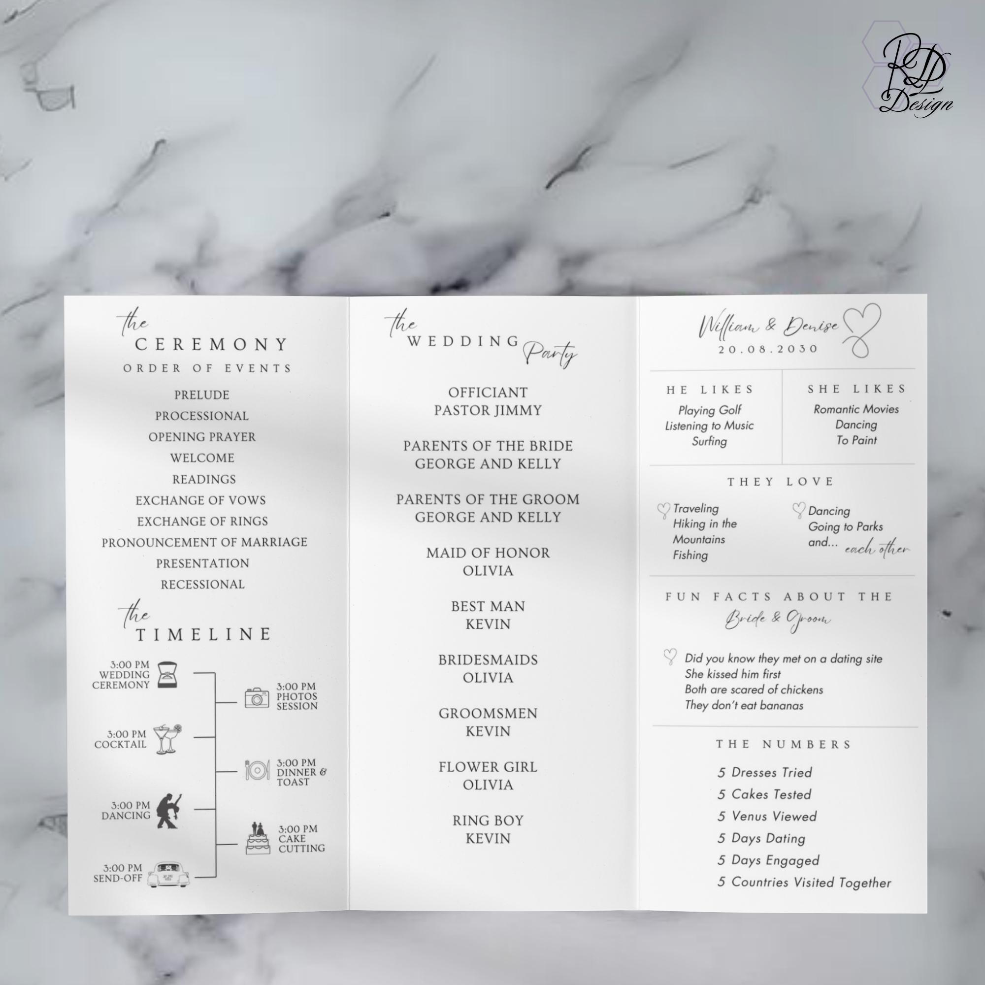 Trifold Wedding Program Template A4 and Letter Wedding Ceremony Program ...