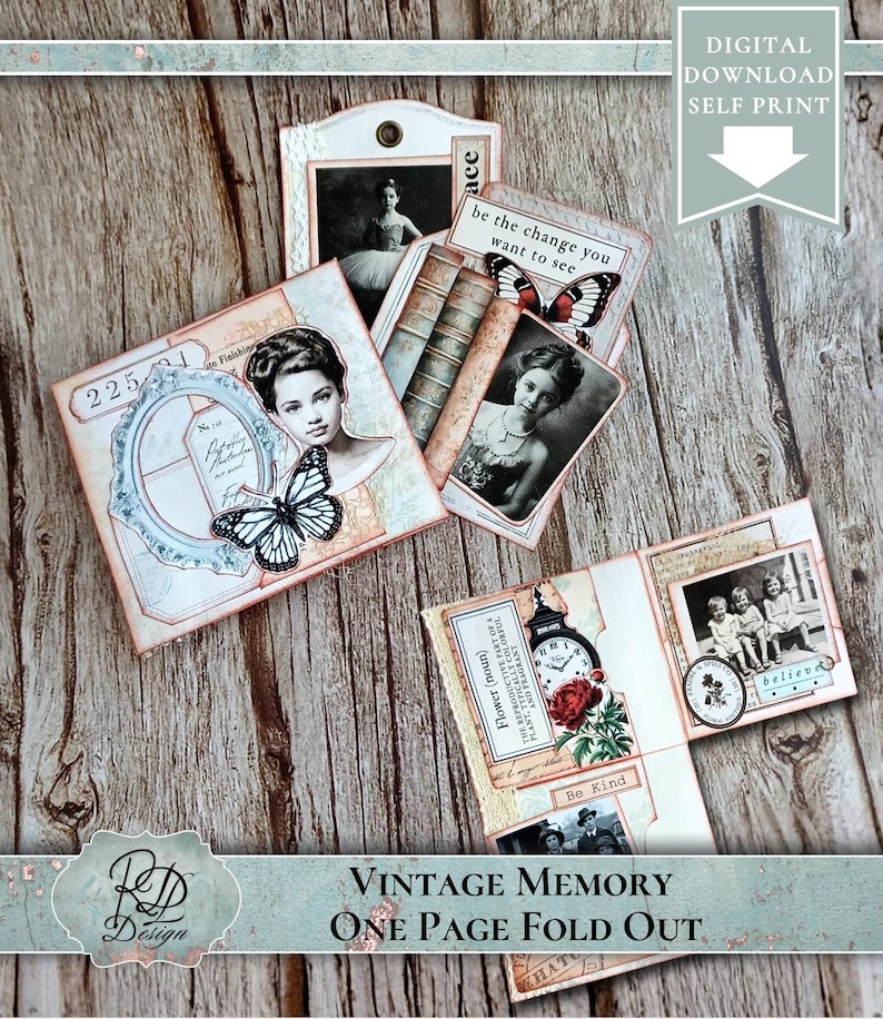 Vintage Memory One Page Fold Out Junk Journal Kit Printable Pocket ...