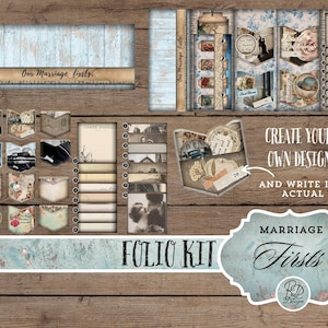 Junk Journal Waterfall Folio Marriage firsts Kit Mini Project Junk Journaling Folio Downloadable Folio Craft Kit Junk Journal Printable