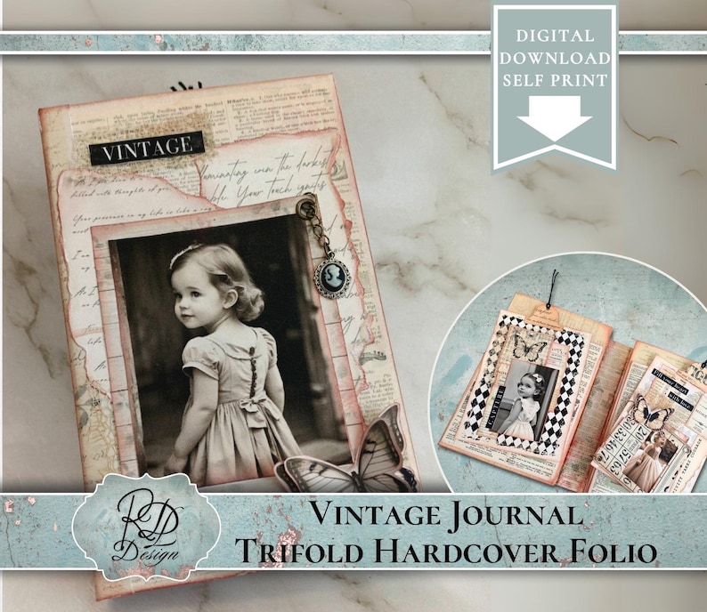 Junk Journal Digital Product Printable Vintage Girl Hardcover Folio Kit ...