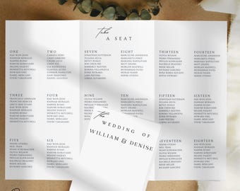 Trifold Wedding Program Template Seating Chart, Wedding Seating Chart Program Template & Timeline Modern Minimalist Wedding Program download