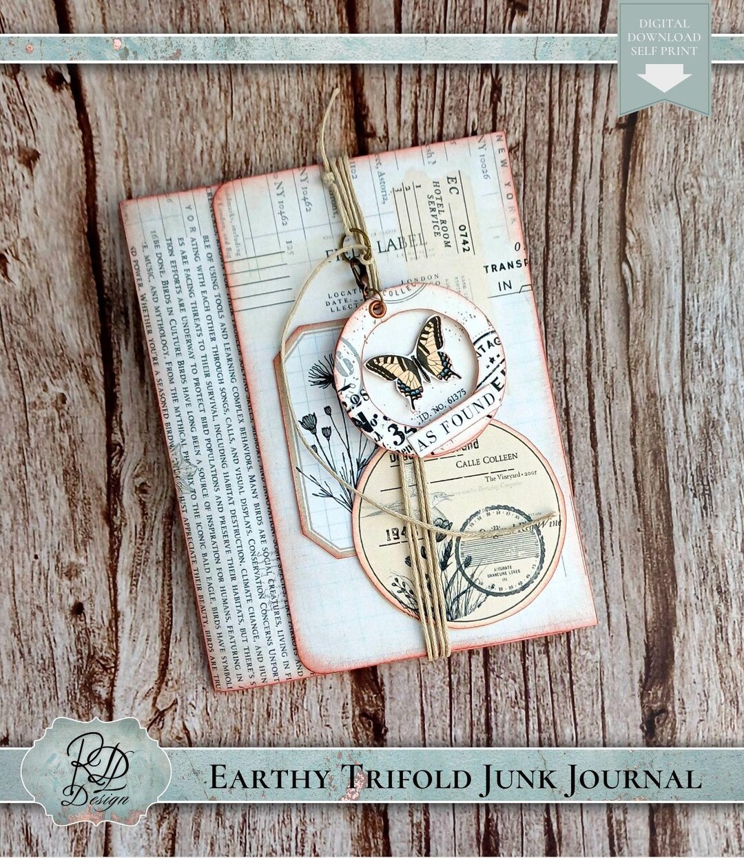 Earthy Trifold Junk Journal Kit Printable Bird and Floral Ephemera ...