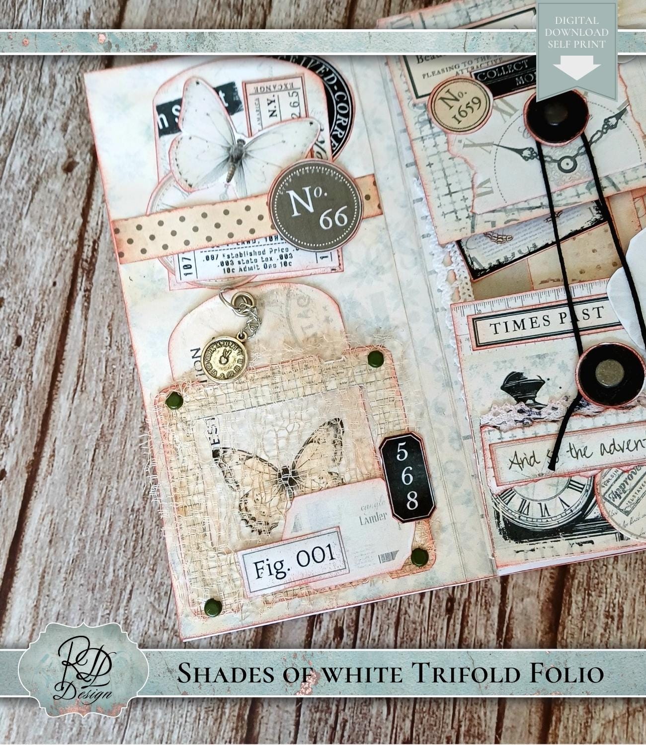 Shades of White Junk Journal Trifold Folio Kit Printable Neutral Shabby ...
