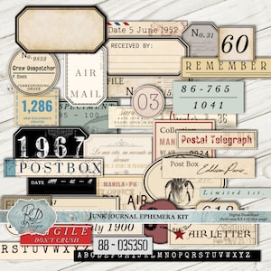 Vintage ephemera Journal Kit Number Labels Vintage Labels Junk Journal Kit Vintage Tags Specimen Label Label Ephemera Printable Ephemera RDL