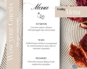 Fun menu with fun facts wedding Decor Activity Menu Template, Game Sheet, Modern Script Wedding Dinner Menu, Printable, Digital download