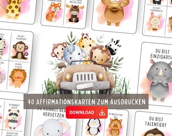 40 Affirmationskarten Kinder Download - Stärkt Selbstbewusstsein - Affirmationskarten Ausdrucken - Mutmachkarten Kinder - DIN A7 und A6