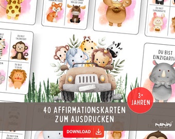 40 Affirmationskarten Kinder Download - Stärkt Selbstbewusstsein - Affirmationskarten Ausdrucken - Mutmachkarten Kinder - DIN A7 und A6