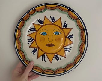 Vintage Mexican Sun Pottery Wall Plate: Bright Colors, Folk Art
