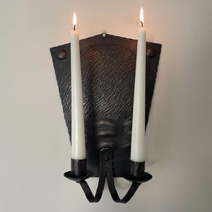 Vintage Hand-Forged Wrought Iron Double Candle Wall Sconce