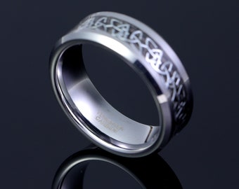 Celtic Ring Men's Wedding Band Irish Ring 8mm Celtic Wedding Band Tungsten Ring - Unique Men's Viking Wedding Bands Women's 6mm Knot Ring