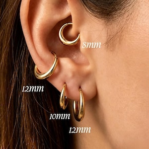Thick Huggie Hoop Earrings • 16G Titanium Chunky Hoops • Conch Daith Hoop Piercing Jewelry, Cartilage Helix Clicker Earrings