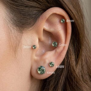 Titanium Moss Agate Stud Earrings • 3mm/4mm/5mm/6mm Natural Moss Agate Gemstone Stud Earrings for Helix Tragus Cartilage Conch 16G 18G 20G