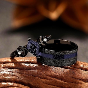 Nebula Ring Set, His and Hers Moon Engagement Ring, Celestial Couple Rings, Gothic Couples Matching Promise Ring, Custom Couples Ring Set