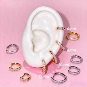 D-Shape Titanium Hoop Earrings, 18G Hypoallergenic Huggie Hoops, Waterproof Lightweight  CZ Pave Hoop Earrings,  Dainty Minimalist Earring