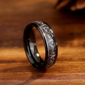 Unique Meteorite wedding Bands, 6mm Matching Rings for Couples, Cosmic Galaxy Ring, His Anniversary Band.