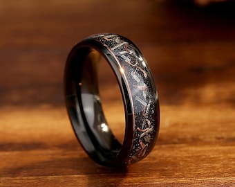 Unique Meteorite wedding Bands, 6mm Matching Rings for Couples, Cosmic Galaxy Ring, His Anniversary Band.