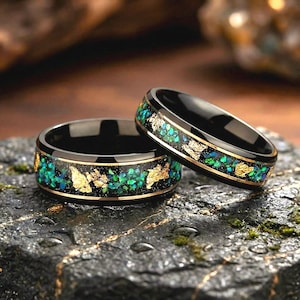 Green Opal Couples Rings: Fire Opal Matching Promise Rings for Couples, Nature Inspired