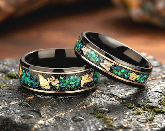 Green Opal Couples Rings: Fire Opal Matching Promise Rings for Couples, Nature Inspired