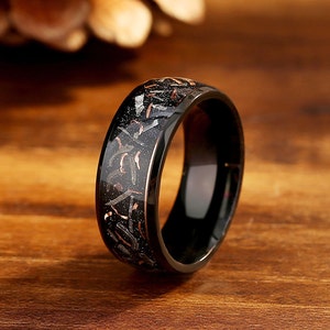 Unique Meteorite wedding Bands for Men, 8mm Matching Rings for Couples, Cosmic Galaxy Ring, His Anniversary Band.