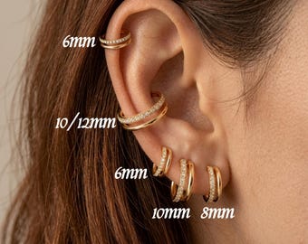 16G Titanium Double Hoop Earrings • Cartilage Helix Hoop • Hinged Segment Clicker Hoops • Minimalist 14k Gold Plated Huggie Earrings