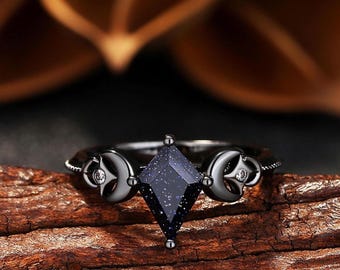 Crescent Moon Ring, Moon Stars Orion Nebula Ring, Gothic Engagement Ring, Celestial Rings, Galaxy Gemstone Ring, Outer Space Ring For Her