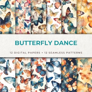 Papiers numériques aquarelle papillon - parfaits pour les travaux manuels fantaisistes, papiers numériques de fond d'été, motif numérique sans couture papillon