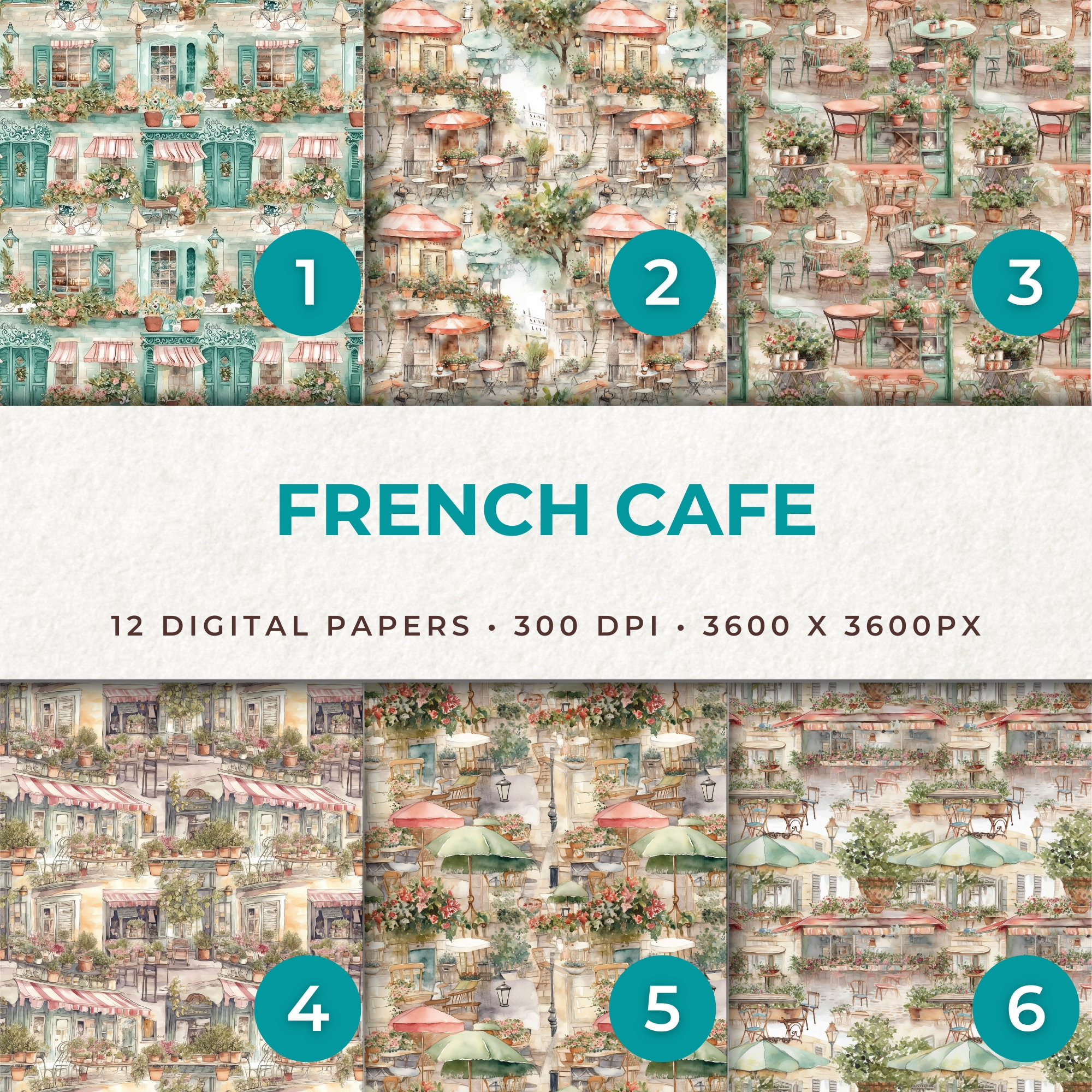French Cafe Digital Papers - 12 Seamless Patterns for Crafting and ...