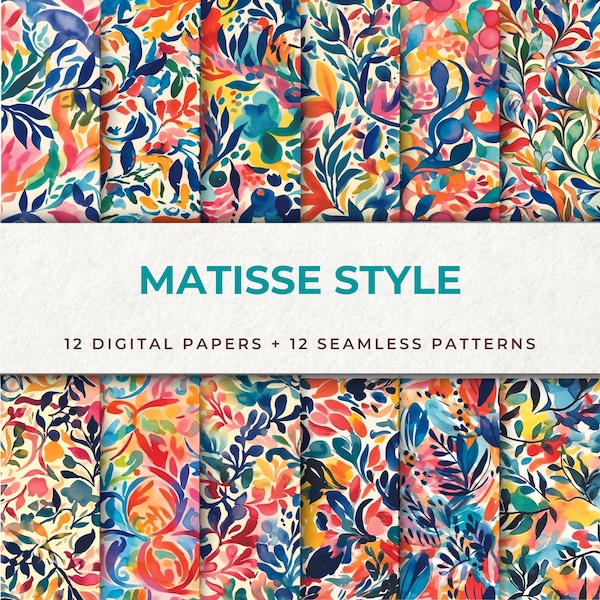 Matisse Style Digital Papers - 12 Seamless Patterns for Creative Projects