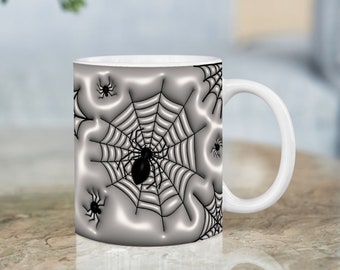 Envoltura de taza 3D de telarañas y arañas embrujadas - Plantilla de sublimación de Halloween para tazas de 11 oz y 15 oz