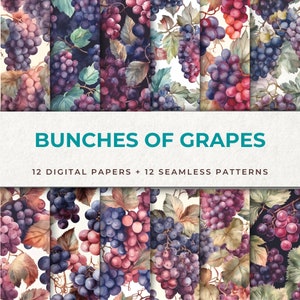 Add a Touch of Elegance to Your DIY Projects with 12 Seamless Digital Papers Featuring Bunches of Grapes