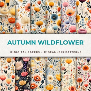 Autumn Wildflower Seamless Digital Papers - Fall Flower Patterns for Crafts and Design | Printable Scrapbook Paper