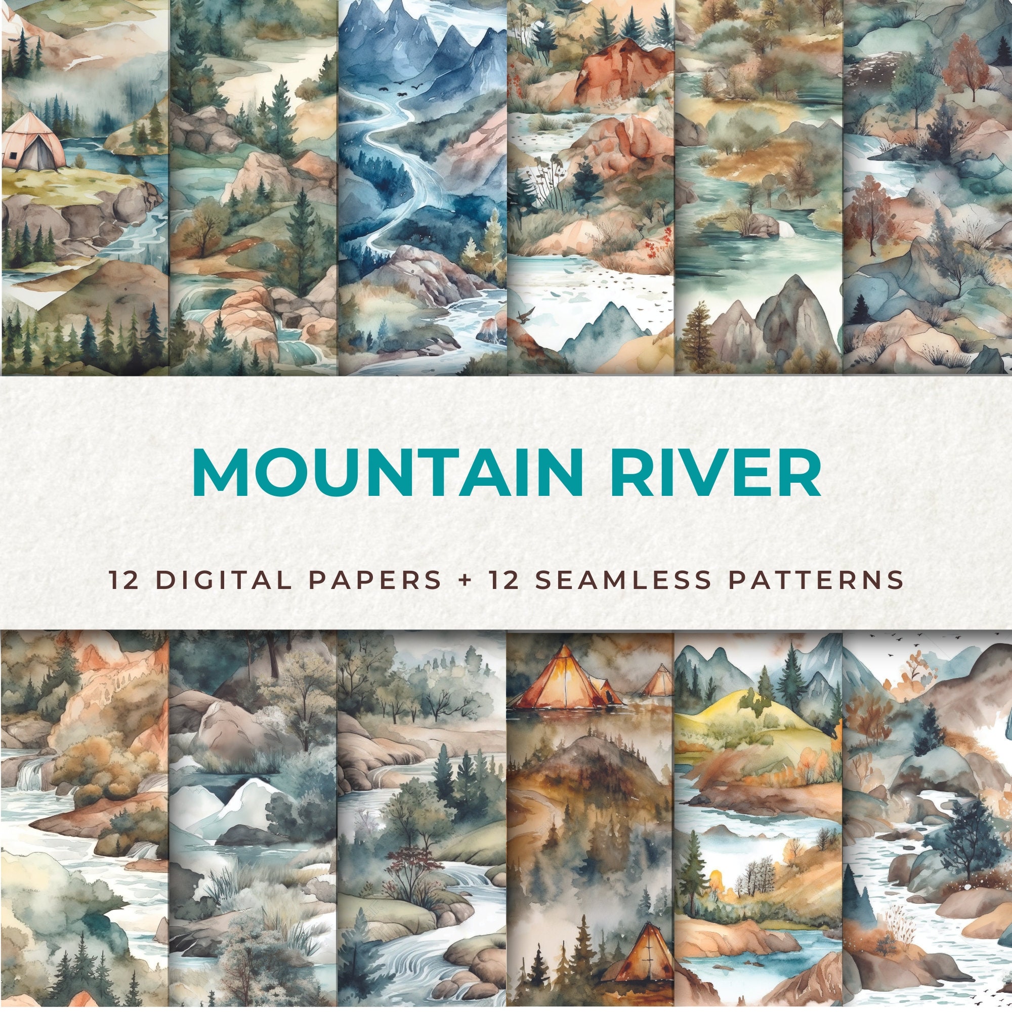 Mountain River Digital Paper Pack - Set of 24 High-quality JPEG Files ...