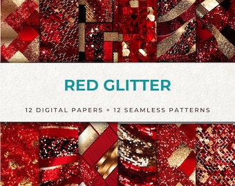 Red and Gold Christmas Backgrounds - 12 Festive Digital Papers for Holiday Crafts- Xmas Digital papers, Seamless Pattern