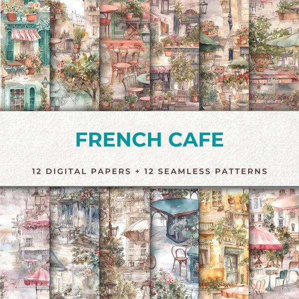 French Cafe Digital Papers - 12 Seamless Patterns for Crafting and Scrapbooking