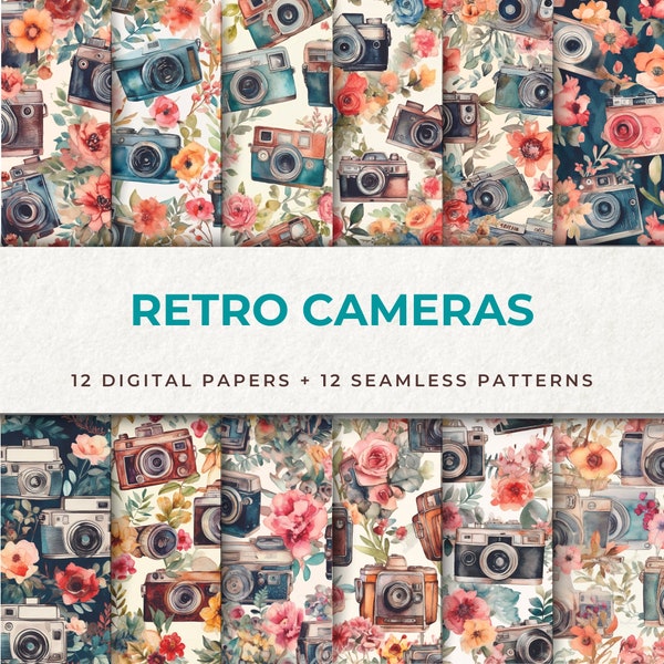 Retro Cameras Digital Paper Pack - Vintage Camera Pattern for Scrapbooking, Invitations, and More