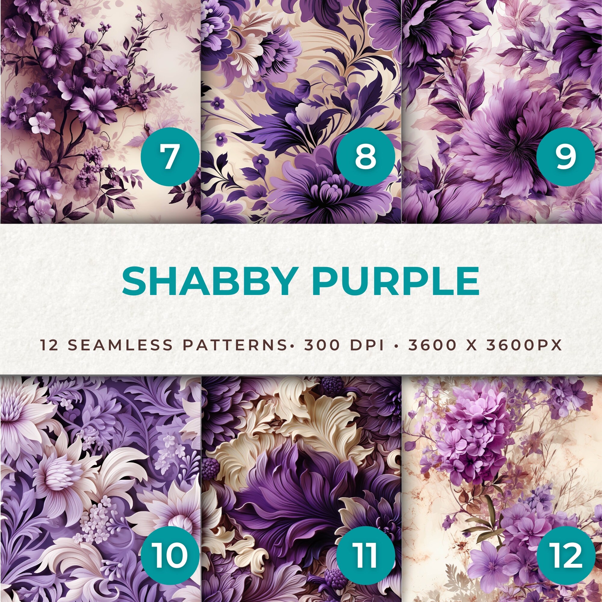 Shabby Purple Flowers Digital Papers - Vintage Floral Patterns for ...