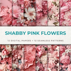 Vintage Elegance: 12 Digital Papers with Shabby Pink Flowers - 12 Seamless Patterns for Crafting and Design