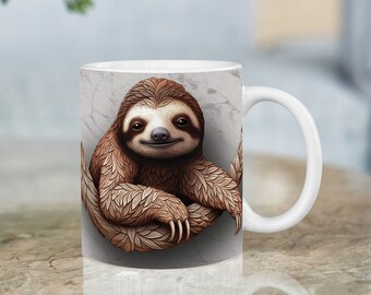 Smiling Sloth Joy 3D Inflated Mug Wrap - Digital Sublimation Template for 11 oz and 15 oz mugs