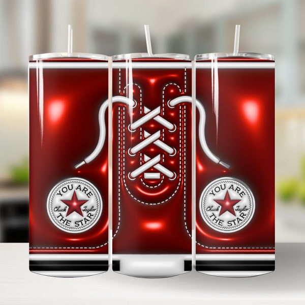 Red Sneaker 3D Puff Tumbler Wrap | Sporty Drinkware Decor | Sublimation Design  for 20oz & 30oz | Straight and Tapered