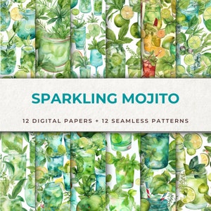 12 fogli digitali con motivo Mojito Seamless - Aggiorna i tuoi progetti con le vivaci vibrazioni dell'arte ispirata al Mojito
