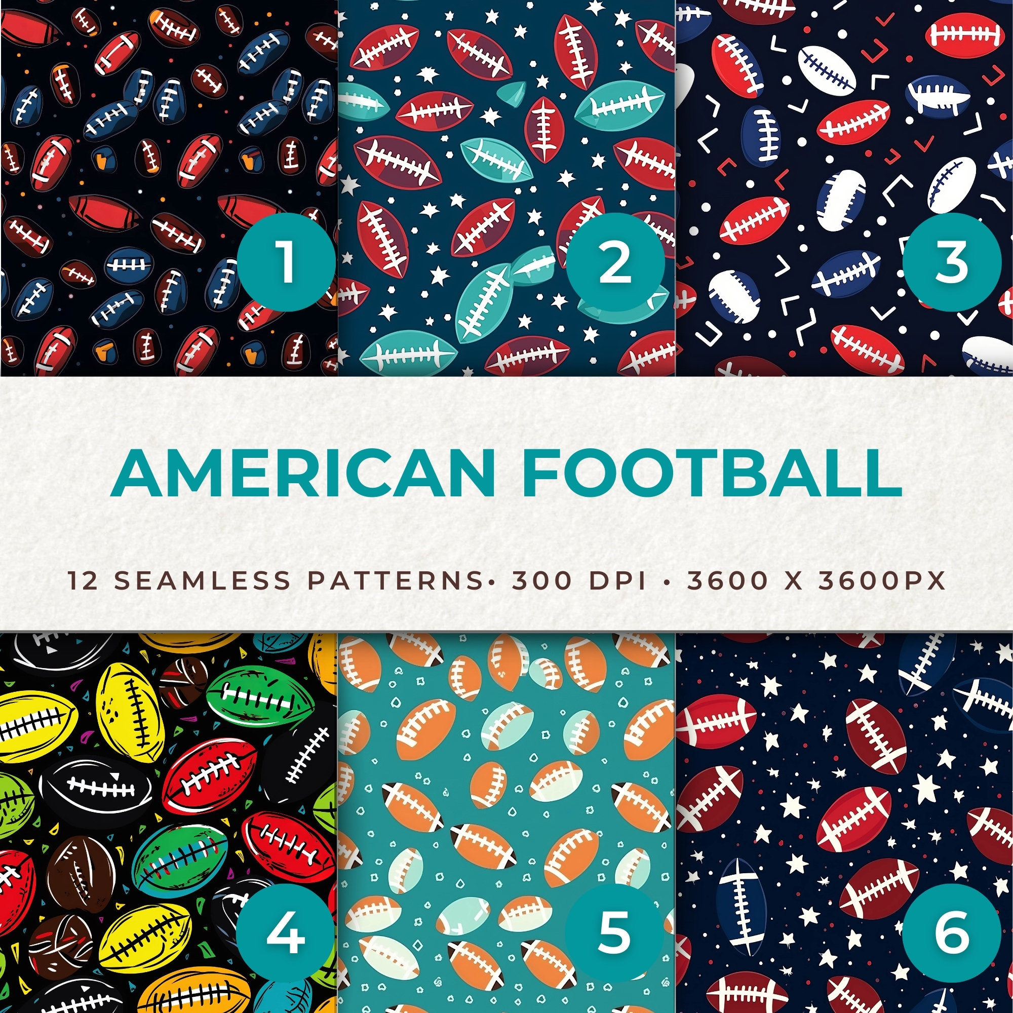 American Football and Stars Digital Papers - Sporty Seamless Patterns ...