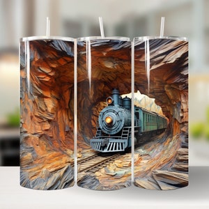3D Green Train Tumbler Wrap | Skinny Tumbler Sublimation Design | Skinny Tumbler Wrap for 20oz & 30oz | Straight and Tapered