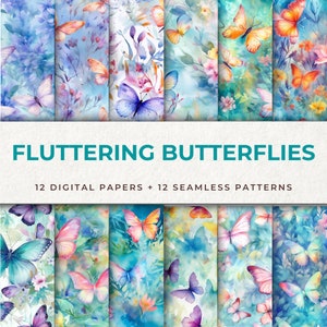 Beauté flottante : 12 papiers numériques avec des motifs de papillons captivants, motif numérique transparent de papillons