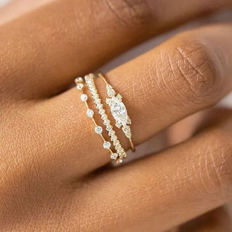 Elegant Gold Zircon Stacking Rings Dainty Midi Finger Jewellery for Women, Perfect for Anniversaries and Girl's Lux Gift, image 4