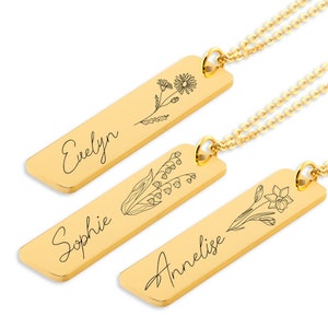 Custom Birth Flower Necklace Engraved Personalised Jewellery with Message Option Unique Birthday, Anniversary Gift for Women image 1