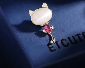 Whimsical Cat Silhouette Brooch - Cute Opal & Crystal, Elegant Jewelry for Everyday Wear, Unique Gift for Her