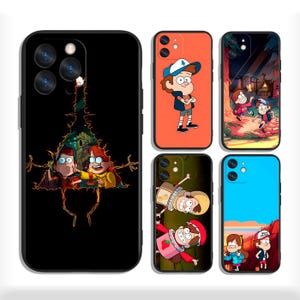 May include: A collection of phone cases featuring cartoon characters from the animated series Gravity Falls. The cases display various scenes and characters, including Dipper, Mabel, and the Mystery Shack, in vibrant colors.