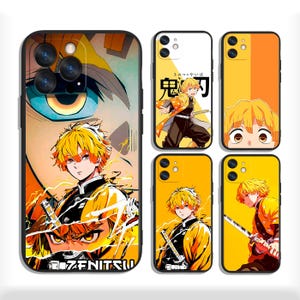 May include: Five phone cases featuring anime character Zenitsu Agatsuma. The designs include yellow and orange color schemes, lightning motifs, and illustrations of the character with a sword. One case displays the text ZENITSU and Japanese characters.
